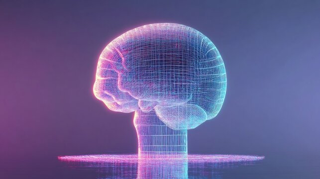 Vibrant 3D Render of a Futuristic Brain Exploding on Purple Background. AI Generated