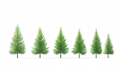 Obraz premium Serene Minimalism: Six Evergreen Trees on White - Nature's Green Symphony
