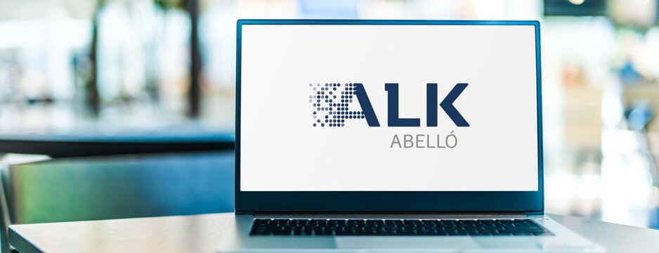 Laptop computer displaying logo of ALK-Abello