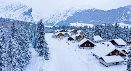 Snow-Covered Nordic Village.