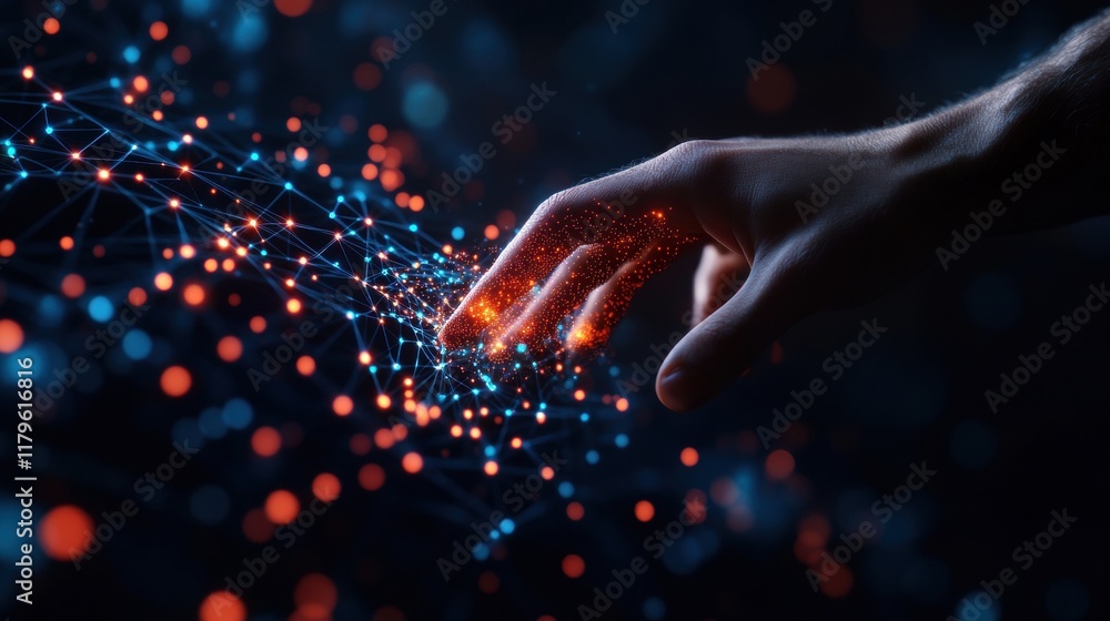 Poster hand gracefully holding a delicate string of warm glowing lights creating a cozy and inviting atmosp
