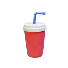 Soda Cup with drinking straw and lid Vector. 3d Realistic paper disposable cola fast food red Cup. Isolated on white background. Packaging Illustration