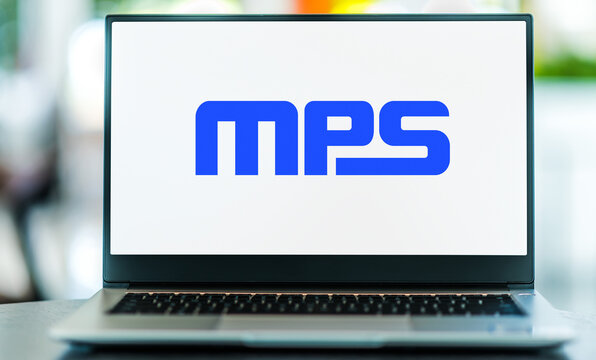 Laptop computer displaying logo of Monolithic Power Systems