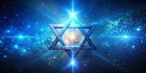 Glowing Star of David in Deep Blue Night Sky - Celestial Mystical Stock Photo