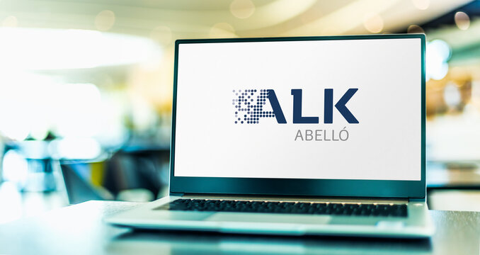Laptop computer displaying logo of ALK-Abello