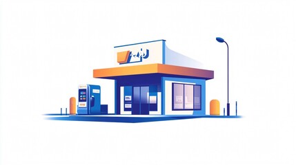 Modern Retail Building with Payment Terminal: A Vibrant Urban Illustration