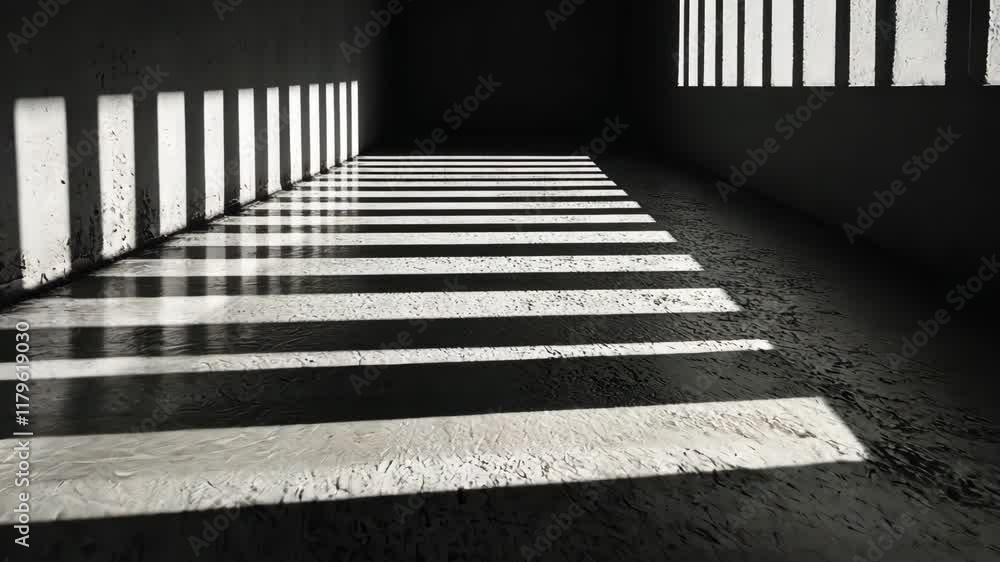 Poster striking light and shadow patterns create a dramatic atmosphere in an empty room
