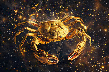 Astrological abstract composition with concept of Cancer zodiac sign symbol, abstract vivid composition consists of fictional unreal fantastic vision on background