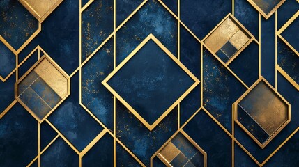 Modern geometric design with gold diamond shapes and lines on a textured navy backdrop, featuring elegant and sophisticated details. Ideal for luxury themes. AI generative.