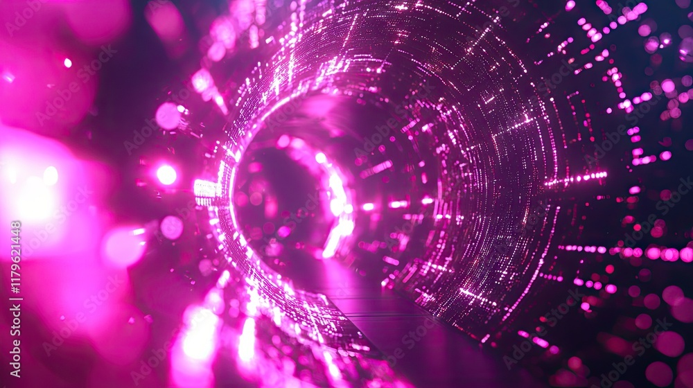 Leinwandbilder Explore a captivating abstract digital tunnel, featuring glowing lines and matrix code, representing data flow in a vibrant futuristic virtual space. Perfect for technolo