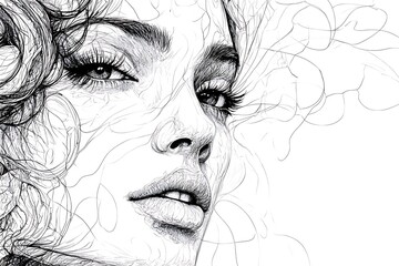 Obraz premium Abstract portrait of a woman's face, intricate lines and geometric shapes.