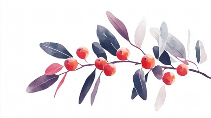 Watercolor Berry Branch: A Serene Botanical Illustration