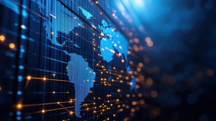 Intricate World Map Displayed on a Deep Dark Background Highlighting Geographical Features and Global Connectivity Concept