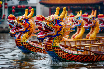 Obraz premium Beautiful holiday composition for happy celebrate chinese dragon boat festival, abstract vivid composition consists of fictional unreal fantastic vision on background