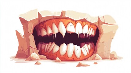 Naklejka premium Monster Mouth Emerging from Cracked Surface