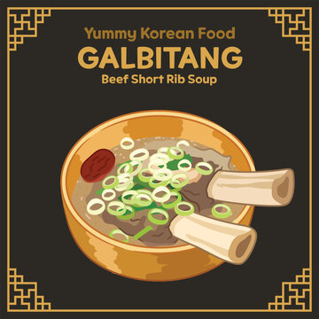 Yummy Korean Food illustration vector, Galbitang, Beef Short Rib Soup