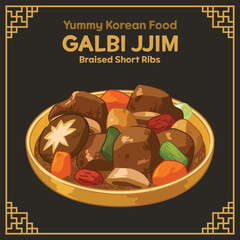 Yummy Korean Food illustration vector, Galbijjim, Braised Short Ribs