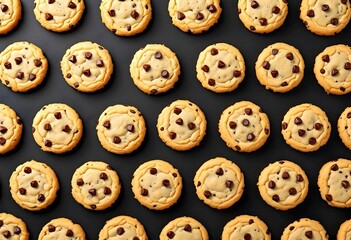 Obraz premium Delicious Chocolate Chip Cookies Arranged on a Dark Background