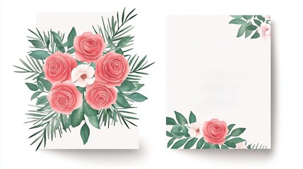 Obraz premium Romantic floral wedding invitation card with watercolor roses valentine theme elegant design celebration artistic touch