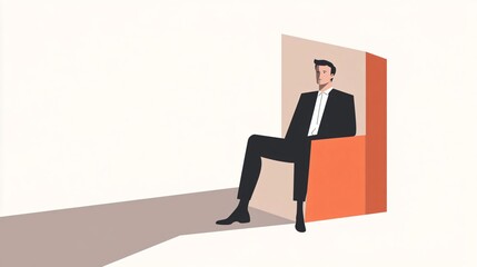 Businessman in a Box: A Contemplative Portrait - Modern Art & Minimalist Design