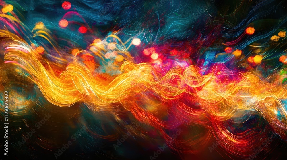 Poster vibrant and dynamic abstract background with colorful light trails and bokeh effects for creative de
