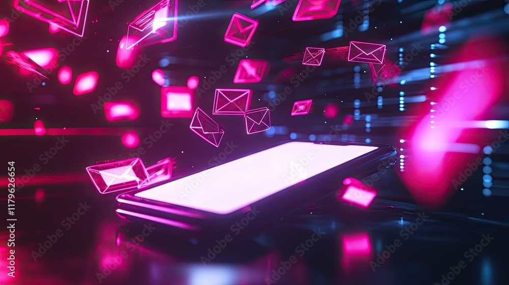 Aufkleber Modern Communication Concept with Smartphone and Digital Email Icons Signifying Instant Messaging and Connectivity in a Bright Environment