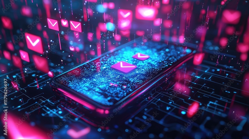 Aufkleber Modern Communication Concept with Smartphone and Digital Email Icons Signifying Instant Messaging and Connectivity in a Bright Environment