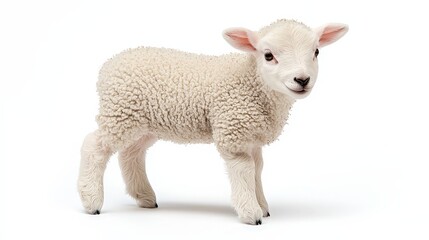 Cute White Lamb Isolated on White Background