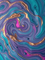 Naklejka premium Vibrant abstract swirls in teal, magenta, and gold create a dynamic backdrop, design, pattern