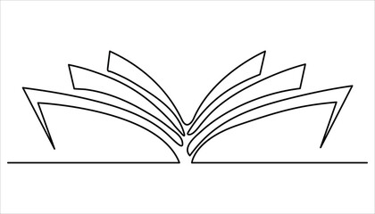 Education in school and library studying in simple linear style. Open book continuous  one line drawing.