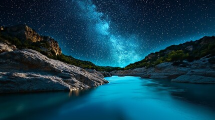 River Under Stars in Serene Canyon Waterscape