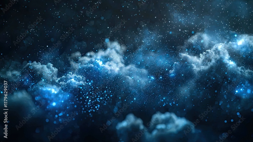 Aufkleber Futuristic Glowing Clouds with Blue Light Particles Against a Dark Background Representing Digital Technology and Data Storage Concepts