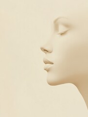 Elegant Duotone Profile Portrait of a Female Form with Soft Golden Hues and Expansive Cream Background Ideal for Text Placement