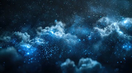 Fototapeta premium Futuristic Glowing Clouds with Blue Light Particles Against a Dark Background Representing Digital Technology and Data Storage Concepts