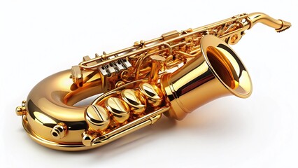 Obraz premium Golden Saxophone Jazz Instrument Isolated on White Background