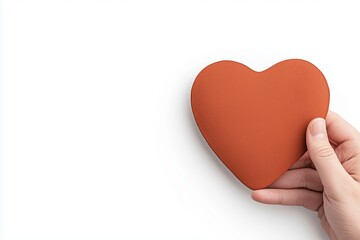 Fototapeta premium A close-up image of a human hand gently holding a heart-shaped object crafted from red clay.