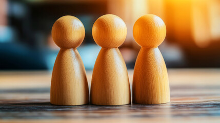 Wooden Figurines Grouped Together Representing Unity and Teamwork in a Bright Setting