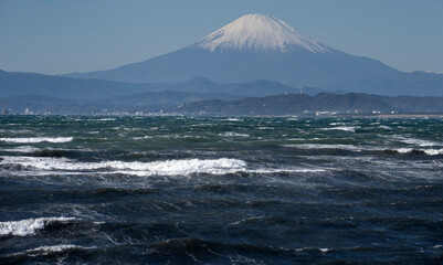 Fuji mountain view from Enoshima island, Japan.