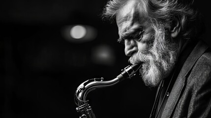 Close-up of a Jazz Saxophonist in Black and White