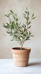 Fototapeta premium Elegant Olive Tree in Terracotta Pot - A Touch of Nature