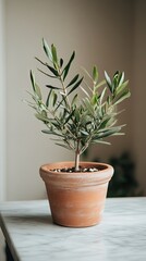 Fototapeta premium A Verdant Olive Tree in a Terracotta Pot