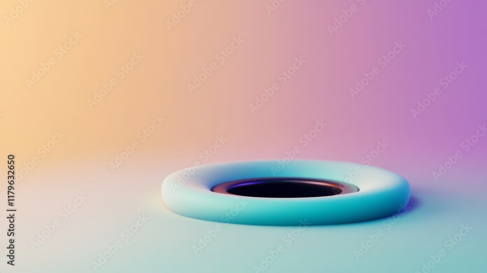 Poster a minimalist image featuring a circular, glowing object against a gradient background, radiating a m