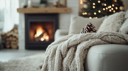 Cozy Living Room With Fireplace and Holiday Decorations