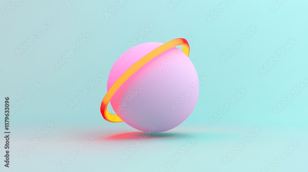 Aufkleber a pastel-colored sphere with a vibrant ring, set against a soft, gradient background, creating a mod