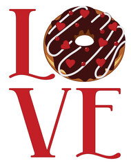 Love and donut text for Valentine. 