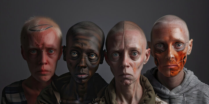 Digital Render of Four Individuals with Varied Skin Tones and Facial Markings