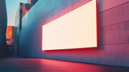 Vibrant Urban Commercial Space Featuring Large Blank Advertising Display Panel Surrounded by Modern Architecture in Soft Evening Light