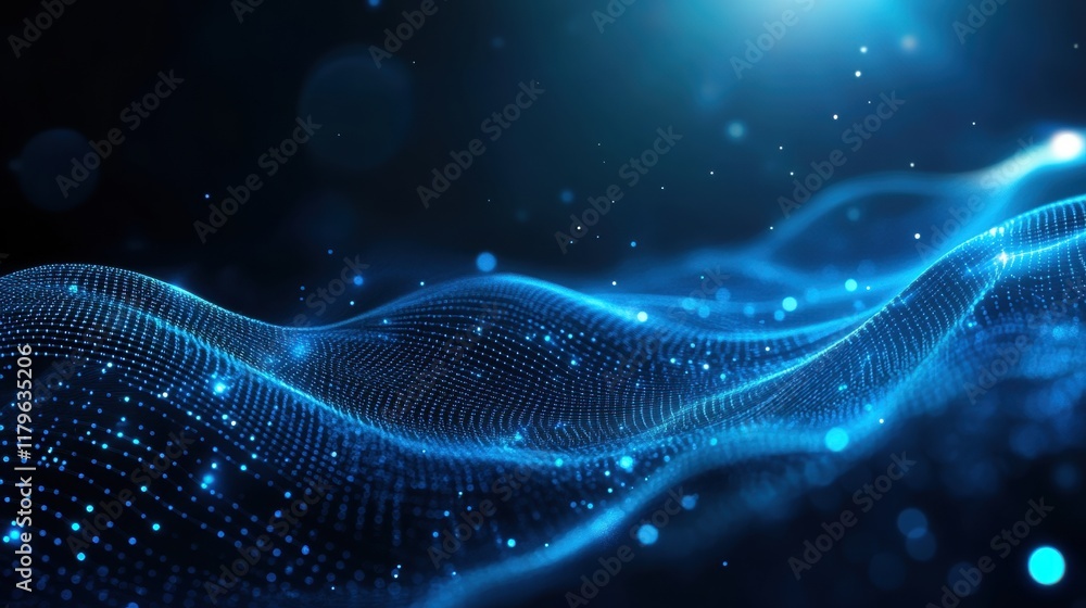 Poster mesmerizing abstract blue wave background with fluid shapes and gradients conveying calmness and dep