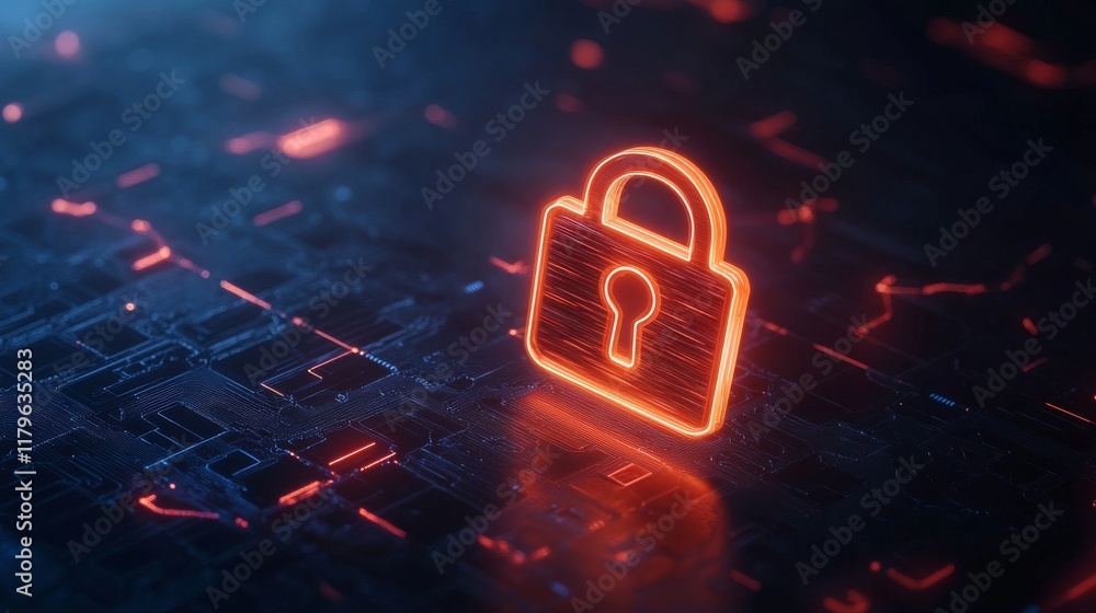 Aufkleber a glowing lock icon sits against a digital backdrop, symbolizing cybersecurity and data protection i