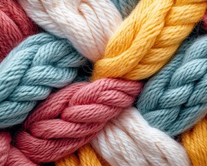 Colorful Braided Yarn Texture Background Pastel Earthy Tones Knit Crochet Craft